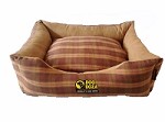 Beige Tartan Dog Bed Lounger Small With Inner Cushion